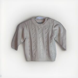 Lullaby Club Unisex  Cream Cable Knit Long Sleeve Sweaters 100% Cotton 9 Months